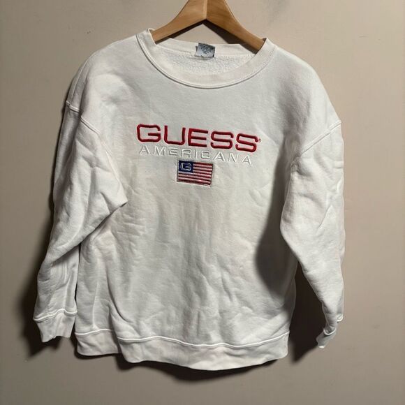 GUESS Americana Vintage White Embroidered Pullover Sweater- One Size Fits Most - Picture 1 of 6